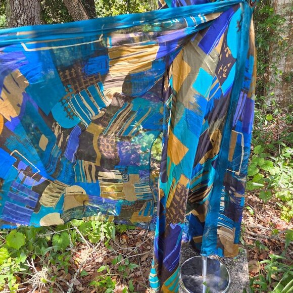 Y2k Robbie Bee womens silk babydoll Dress 14 Blue Fairycore Whimsy Halter prom - Picture 8 of 10